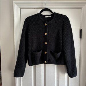Abercrombie Black Cardigan Chunky Ribbed with Gold Buttons Size Medium